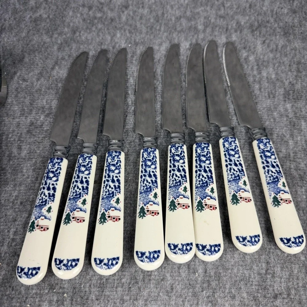 Christmas Snow Flatware Set 40 Piece Service For 8 Ceramic Stainless Handles